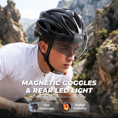 Bike Helmet for Adults with Light and Goggles Lightweight MTB Road Bicycle Helmets