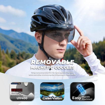 Bike Helmet for Adults with Light and Goggles Lightweight MTB Road Bicycle Helmets